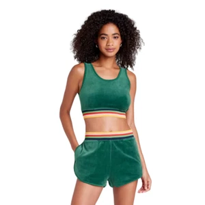 Women's Velour Cropped Tank Top Wild Fable Green XS - Picture 1 of 3