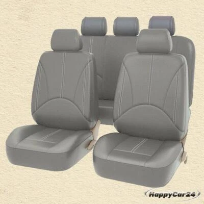 Gray PU Leather Car Seat Cover Full Set Front Rear Seat Cushion Mat Protector - Image 1 of 4