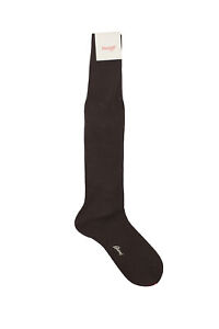 Brioni Men Gray Caffe Dark Brown 100% Cotton Silk Feel Over The Calf Long Socks