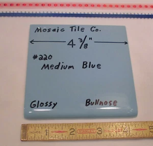 1 pc. Bullnose Ceramic Tile *Glossy Medium Blue* 4-3/8"  by Mosaic  Co.  NOS - Picture 1 of 9