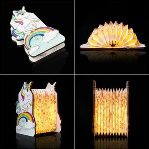 Wooden Book LED Night Light Folding USB Rechargeable Desk Book Lamp Multicolour - Picture 1 of 10