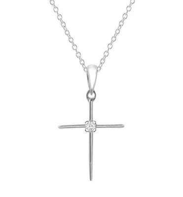 0.25Ct White Round Cut Moissanite Jesus Cross Religious Pendant Necklace - Image 1 of 3