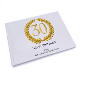 Personalised 30th Birthday Gift for Him Guest Book Gold Wreath Design GB-107