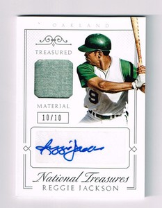 REGGIE JACKSON 2015 NATIONAL TREASURES AUTO JERSEY # 10/10 OAKLAND A's HOF SP