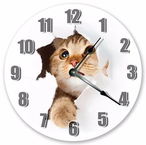 10.5" CAT IN WALL HOLE CLOCK - Large 10.5" Wall Clock - Home Décor Clock - 3222 - Picture 1 of 3