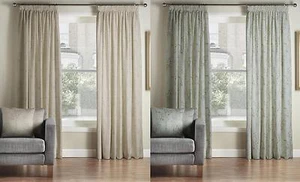One Pair Of MONTGOMERY Modern Luxury Floral Design Pollen Pencil Pleat Curtains - Picture 1 of 2