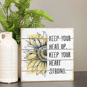 Aufrichtige Umgebung 6x6 Holz Palettenschild - "Keep Your Head Up" - Bild 1 von 1
