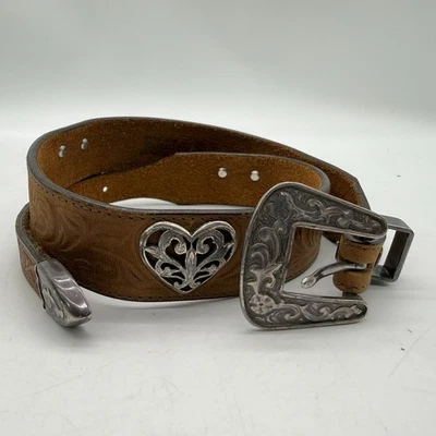 Vintage Justin Heart Top Grain Brown Leather Belt Silver Tone Size 28  Women's  - Image 1 of 4