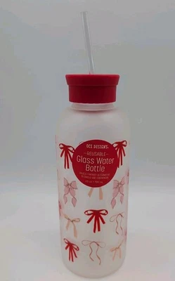 OCS Designs Botella de Agua de Vidrio Reutilizable Arcos Rojos y Rosados 25oz Paja Navidad NUEVO Foto 1 de 4