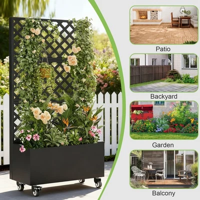 72" Metal Planter Box with Trellis Outdoor Raised Garden Bed with Privacy Screen - Image 1 of 4