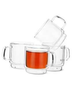 BTaT- Stackable Double Wall Glass Cups, Set of 4 (8 oz, 240 ml), Tea and - Picture 1 of 8