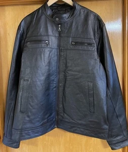 VINTAGE LEATHER CO Men's L Black Leather Moto Jacket Heavy Weight Insulated NWOT - Picture 1 of 21