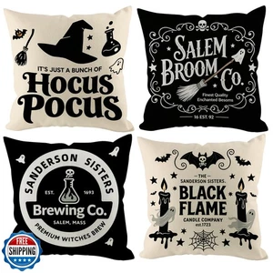 HDVUHKI Halloween Pillow Covers 16x16 inch Set of 4, Linen Outdoor Cute Ghost - Picture 1 of 5