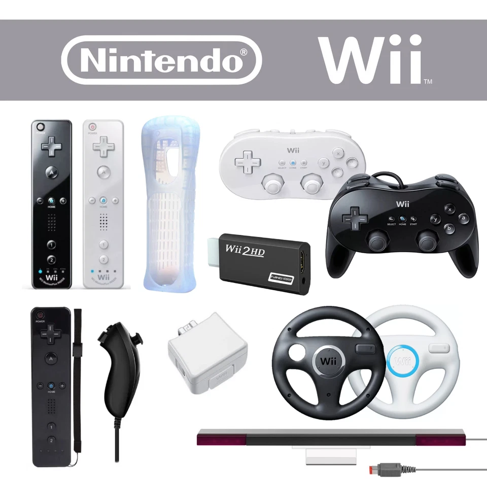Nintendo Wii Accessori a Scelta Controller Gamepad Base Volante Sensore Cavi - Immagine 1 di 1