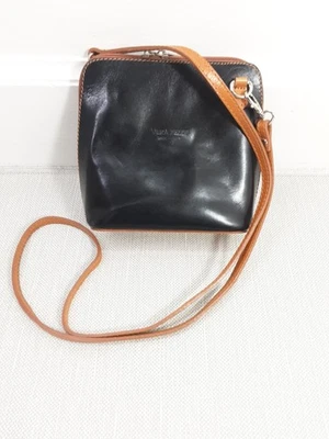 Vera Pelle Black Tan Brown Leather Crossbody Bag Small Made In Italy - Image 1 of 4