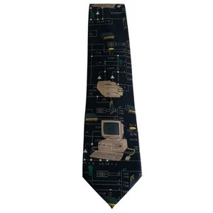 Mantebella Italien Herren Krawatte Krawatte Vintage Computer Tech Dress Tie - Bild 1 von 8