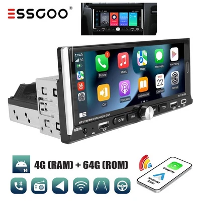 Autoradio 1 DIN Apple Carplay Android 14 4+64G GPS NAVI BT DAB+ TypeC Romote Cam - Bild 1 von 4