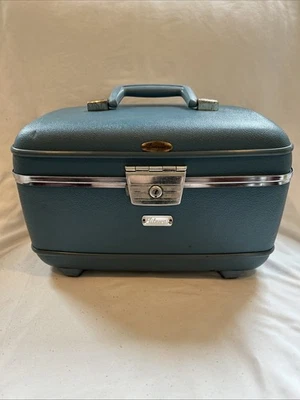 Vtg 60s FLITEWAY Lucille Blue Hardside Suitcase Traincase Cosmetics Makeup Case - Image 1 of 4