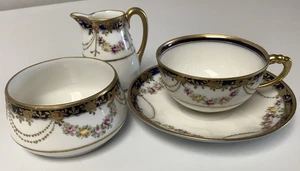 Early Antique Noritake Single Serving Cup Set Hand Painted with Raised Gilding - Picture 1 of 14