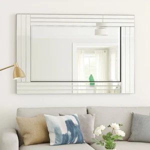 Mirror Large Glass Frame Art Deco Wall Mirror Triple Bevel Panels 120cm x 80cm - Picture 1 of 10