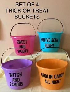 SET OF 4 TRICK OR TREAT CANDY BUCKETS DECORATION 🎃 HALLOWEEN - Picture 1 of 5