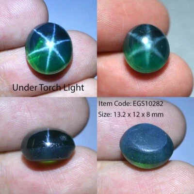 14.20 Ct 13.2x12 MM Emerald Green Star Sapphire 6 Ray Lab Corundum VDO EGS10282 - Image 1 of 4