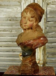Gorgeous Large Antique French Art Nouveau Plaster Bust, Country Maiden, C1900 - Picture 1 of 20