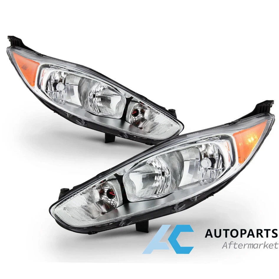 For 2014-2019 Ford Fiesta Headlights Headlamp Assembly Pair Left Right Chrome - Imagem 1 de 4