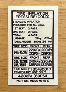 Tire Inflation Pressure Decal (18") - Picture 1 of 1