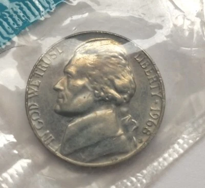 1968 S SMS (SPECIAL MINT SET) JEFFERSON NICKEL IN MINT CELLO FREE SHI  - Image 1 of 3