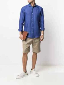 FRESCOBOL CARIOCA Men's Summer LS Linen Shirt | Melange Blue | RRP £185 - Picture 1 of 5