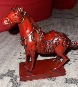 Vintage Sou Shan Stoneware TANG Red Horse With Crystal Eyes 7" Tall - Picture 1 of 6