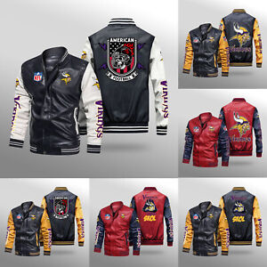 Minnesota Vikings Vintage Leather Jacket Motorcycle Bomber Jacket Zipper Coat