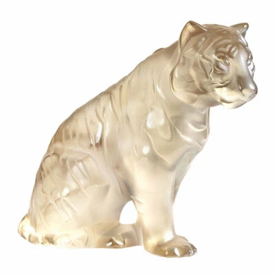 LALIQUE CRYSTAL SITTING TIGER GOLD LUSTER FIGURINE #10747100 BRAND NIB SAVE$ F/S - Image 1 of 2