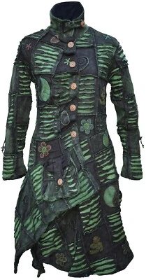 Long Gothic Cotton Patchwork Fleece Line Asymmetrical Embroidery Hippie Coat  - Image 1 of 3
