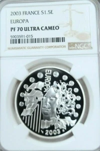 2003 FRANCE SILVER 1.5 EURO EUROPA NGC PF 70 ULTRA CAMEO BEAUTIFUL PERFECTION - Picture 1 of 4