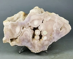 Natural Pink Flower Geode Agate Polished Crystal Slice Slab W Acrylic Base - Picture 1 of 10