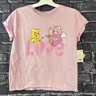 Care Bears Large 10/12 Pink " Love" Short Sleeve  Hearts Top
