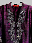 Ethnic Embroidered Tunic Shift Dress Size M Floral Navy Blue 3/4 Sleeves India