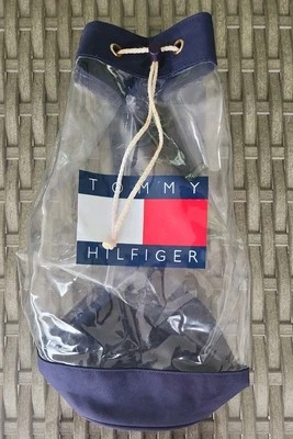 Bolso Tommy Hilfiger vintage con cordón transparente y azul marino con logotipo de firma años 90 Foto 1 de 4