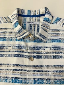 Camisa Tommy Bahama Mezcla Seda Para Hombre Talla XL Azul Turquesa Rayas Suroeste - Imagen 1 de 7