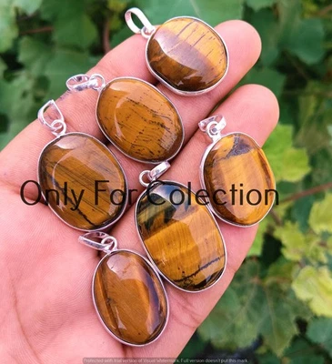 Lote de pingente de pedra preciosa folheado a prata esterlina 925 olho de tigre joias feitas à mão - Imagem 1 de 2