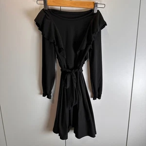 Girls Black Long Sleeve Dress Ruffle Trim Party Casual Kids Medium - Picture 1 of 4