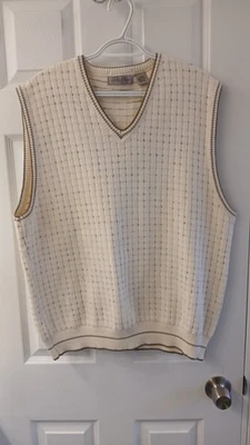 Мужской свитер-жилет Cypress Links — кремовый с серо-коричневой отделкой, большой размер, сделано в - Изображение 1 из 4