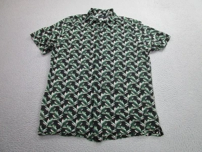 Camisa Onia Para Hombre Grande Negra Verde Estampado Hoja Manga Corta Algodón Abotonado Foto 1 de 4