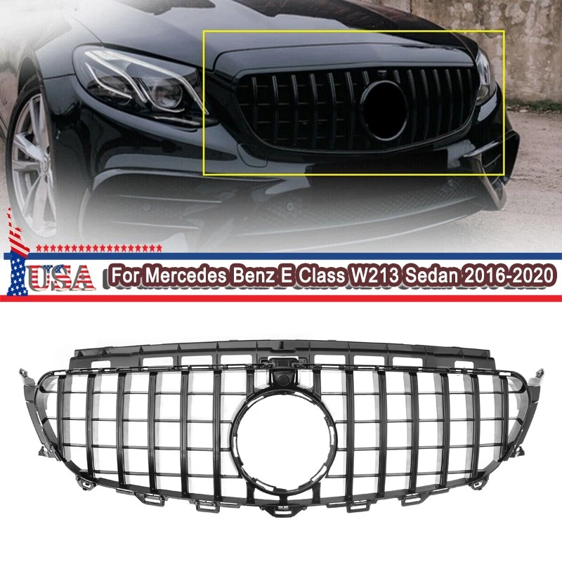 GT Front Bumper Grille For Mercedes Benz W213 E300 E450 2016-2020 Glossy Black Foto 1 de 4