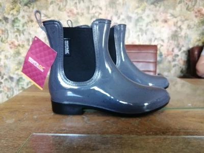 Regatta Lady Harriet Ankle Wellies Grey Patent PVC Women's Size 4 - Image 1 of 4