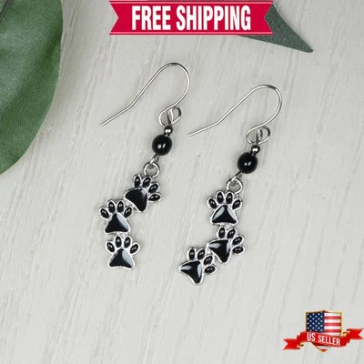 Изящные серьги-подвески с принтом черной лапы собаки или кошки, платиновые ушные провода - Изображение 1 из 4