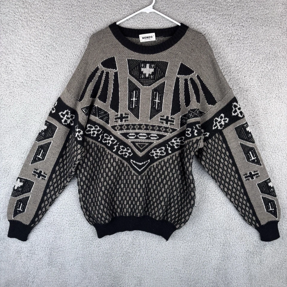 Suéter De Colección Años 90 Para Hombre XL Mondo Tejido Geométrico Mezcla Lana Alpaca Hecho en Italia Foto 1 de 4