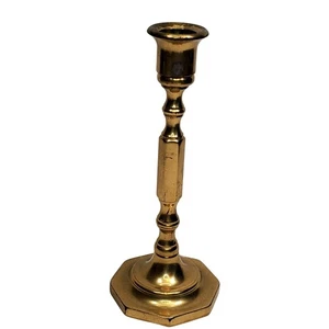 Vtg Brass Candlestick 7.5" tall Hexagon Base Made in England MCM Decor - Picture 1 of 11